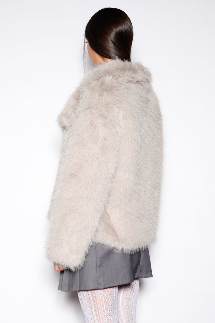 Heavy Wool White Gray Fur Jacket