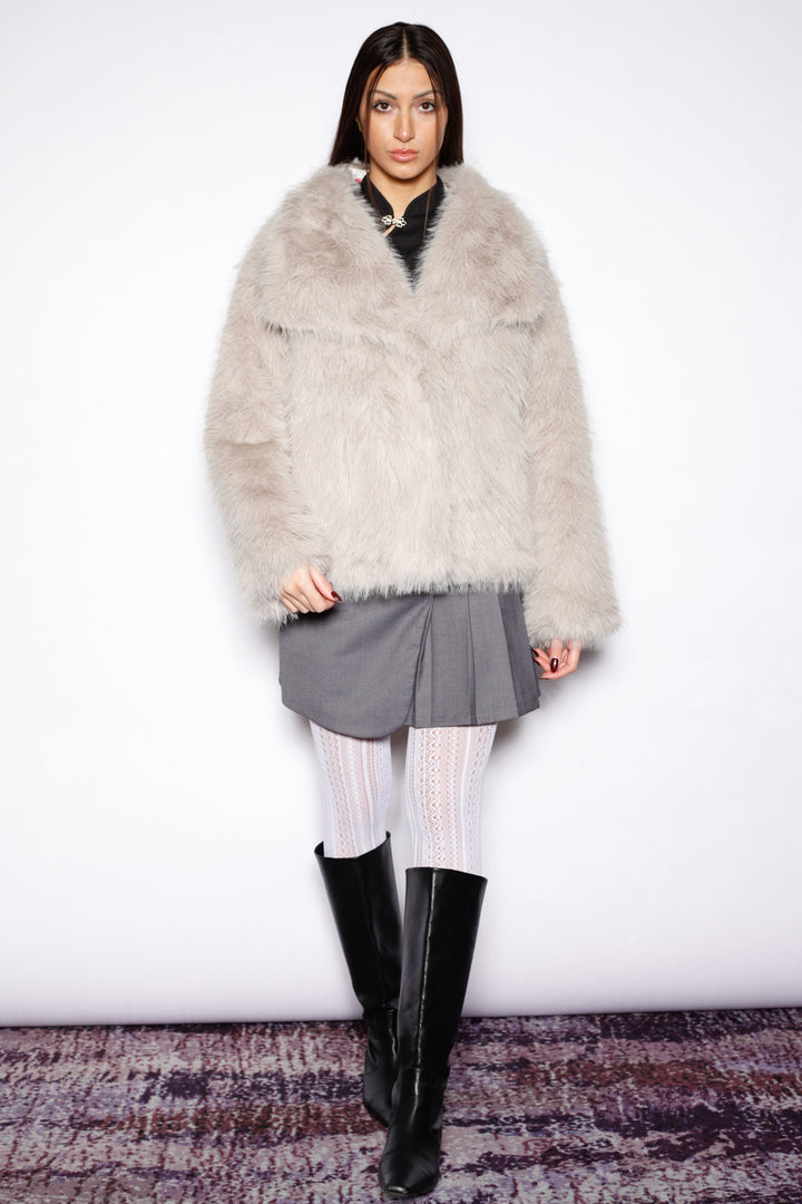 Heavy Wool White Gray Fur Jacket