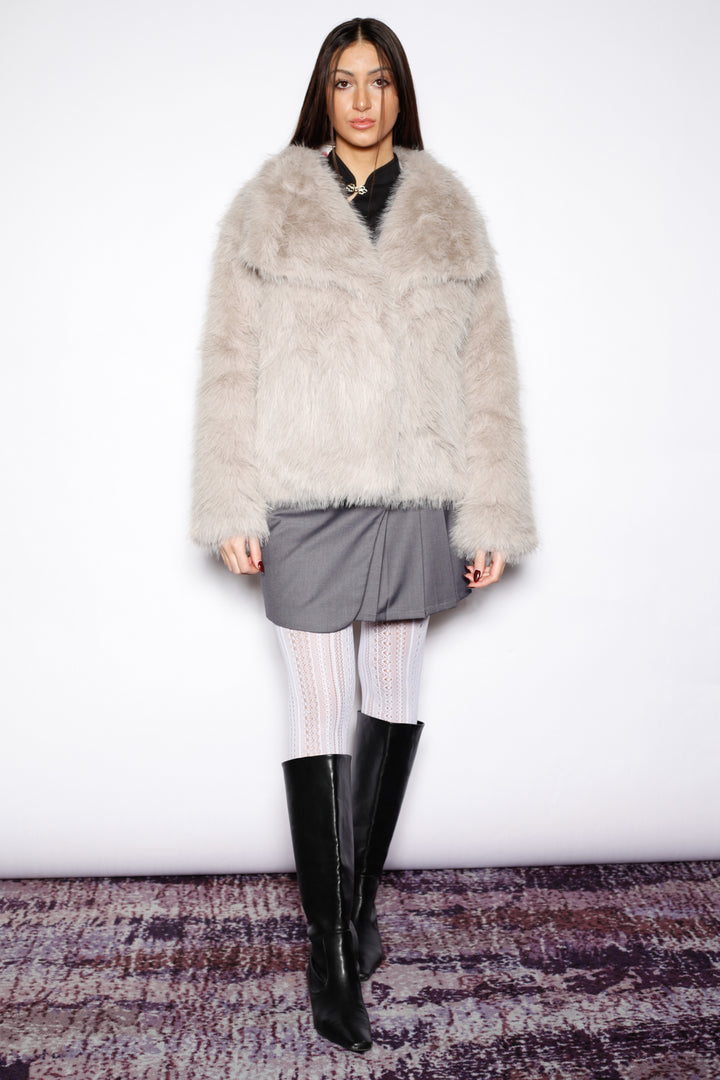 Heavy Wool White Gray Fur Jacket