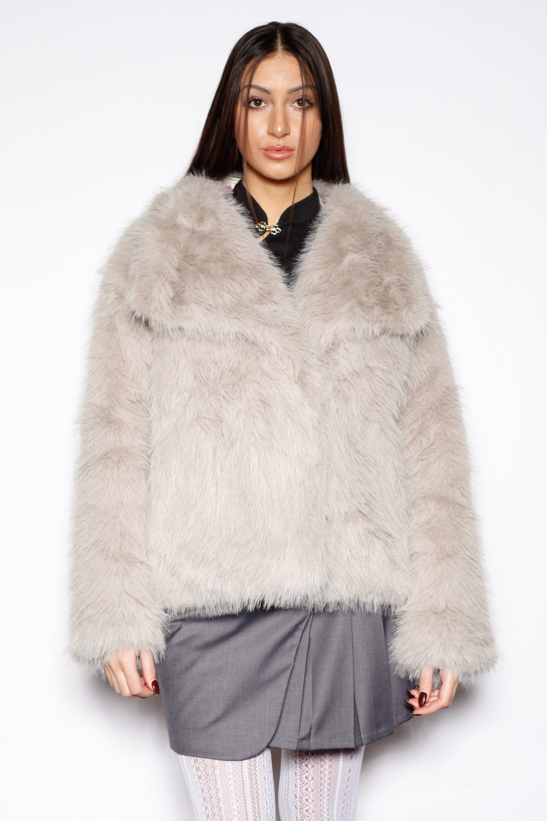 Heavy Wool White Gray Fur Jacket