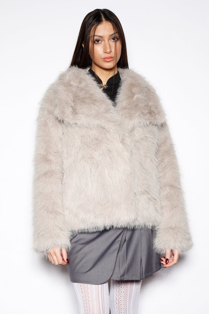 Heavy Wool White Gray Fur Jacket