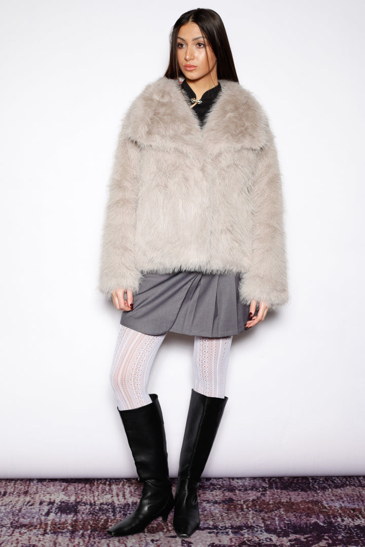 Heavy Wool White Gray Fur Jacket