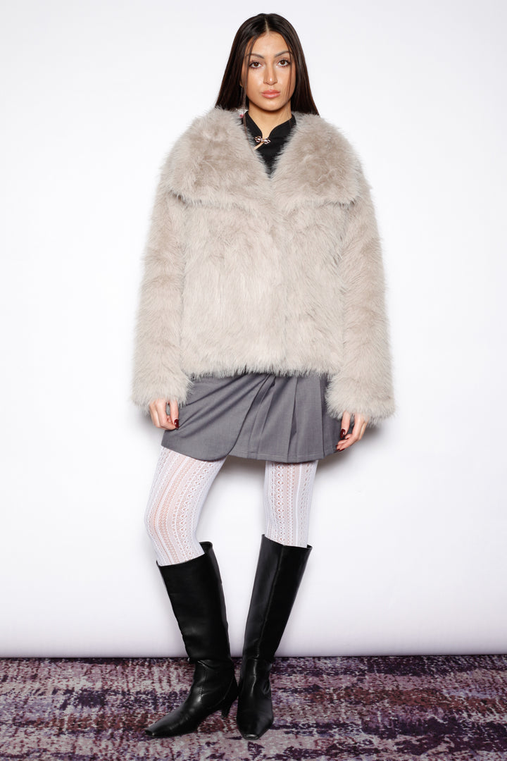 Heavy Wool White Gray Fur Jacket