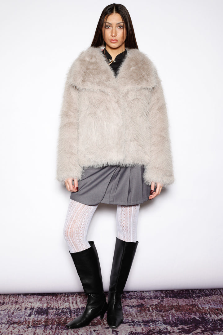 Heavy Wool White Gray Fur Jacket