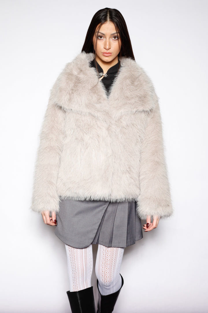 Heavy Wool White Gray Fur Jacket