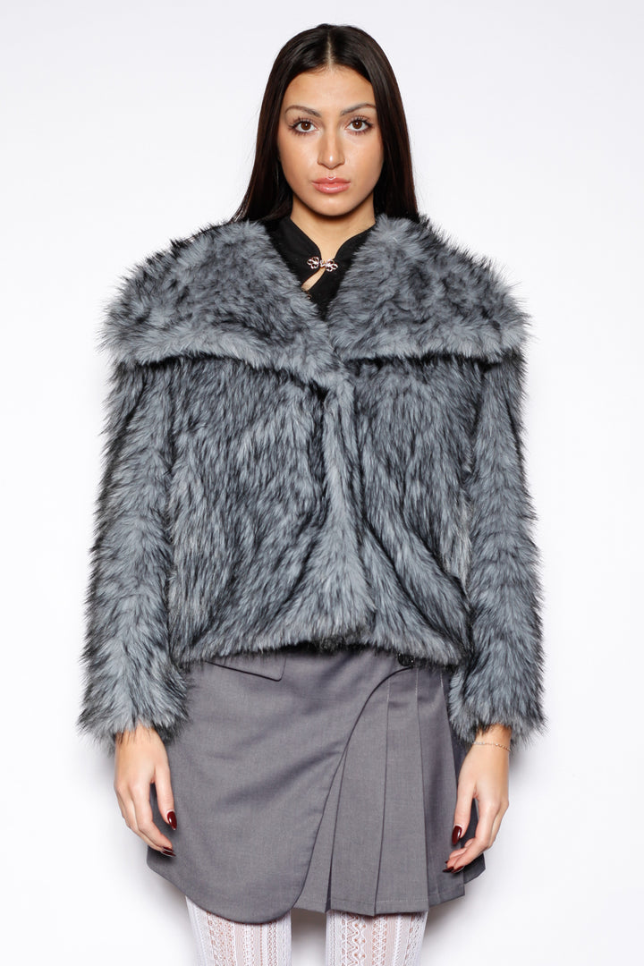 Heavy Wool Blue Gray Fur Jacket