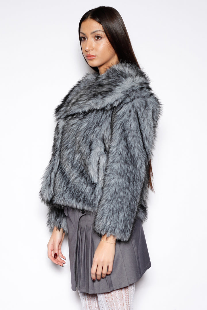 Heavy Wool Blue Gray Fur Jacket