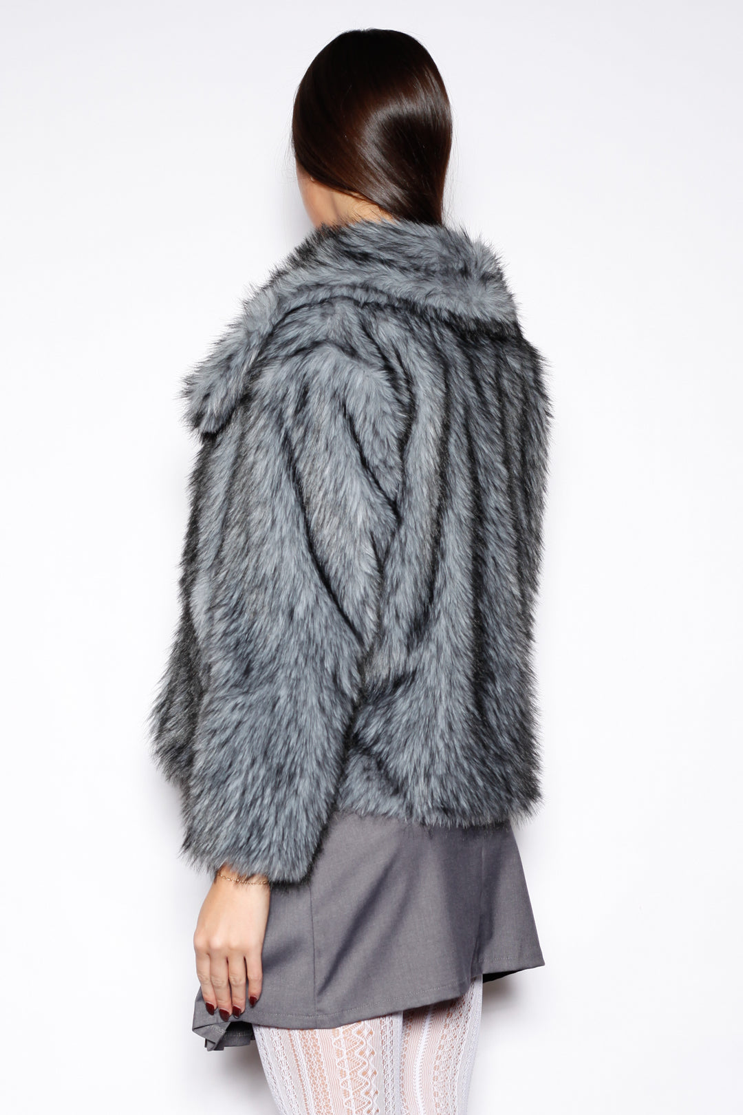 Heavy Wool Blue Gray Fur Jacket