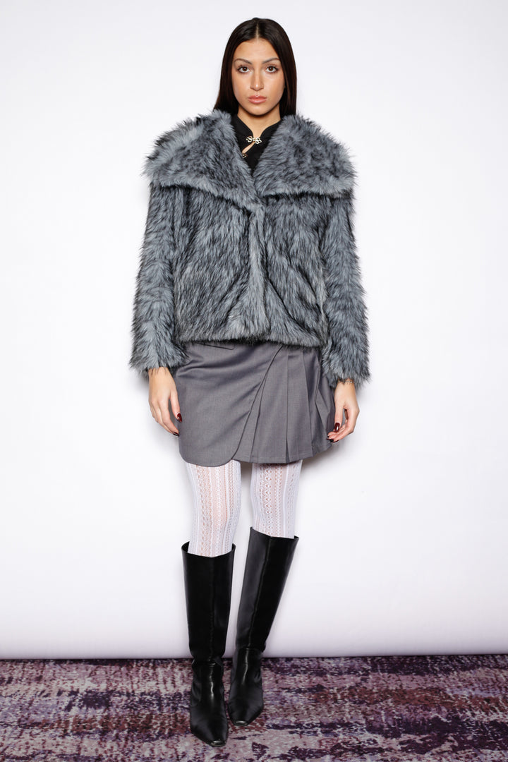 Heavy Wool Blue Gray Fur Jacket