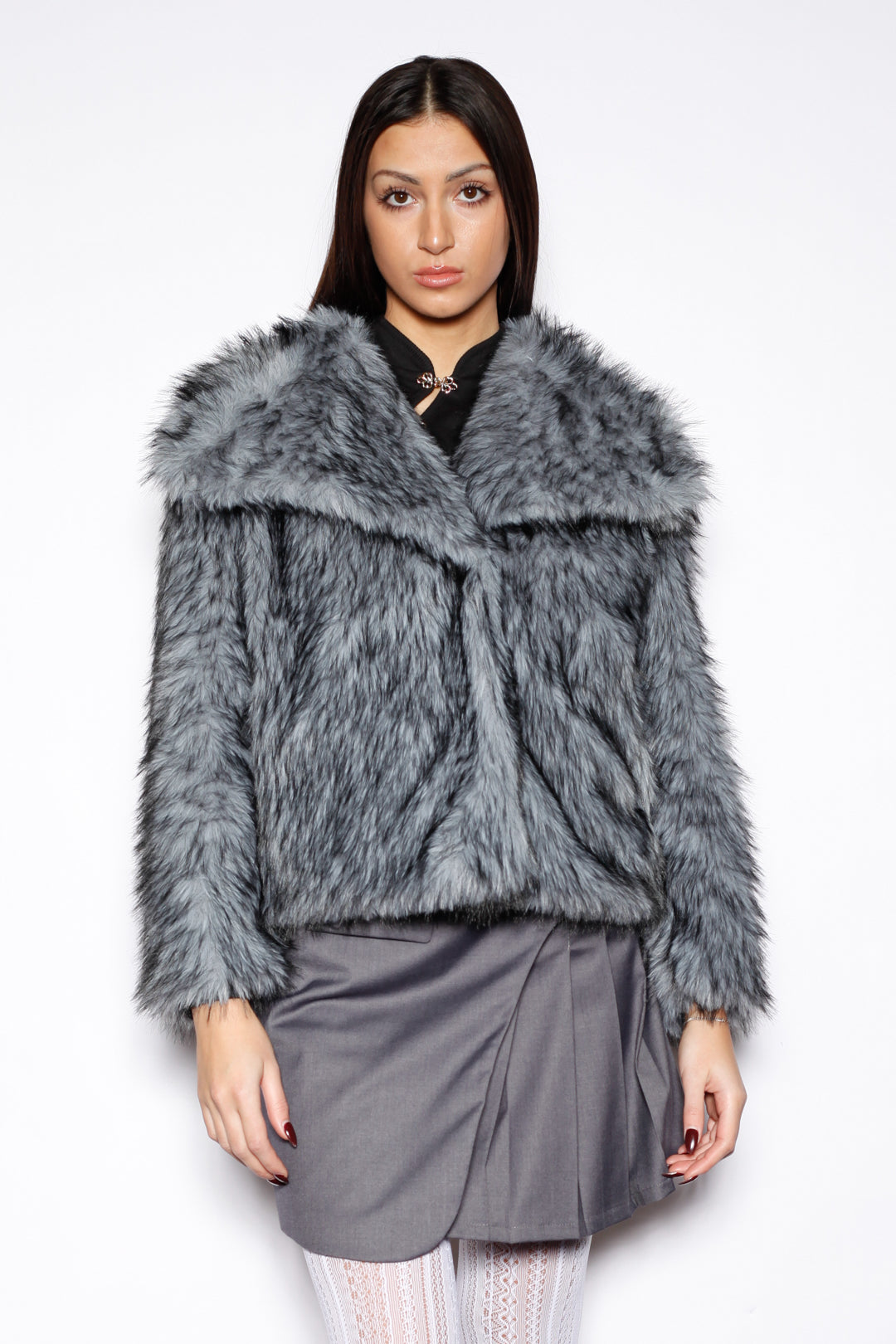 Heavy Wool Blue Gray Fur Jacket
