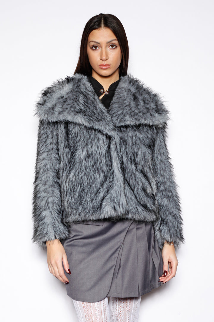 Heavy Wool Blue Gray Fur Jacket