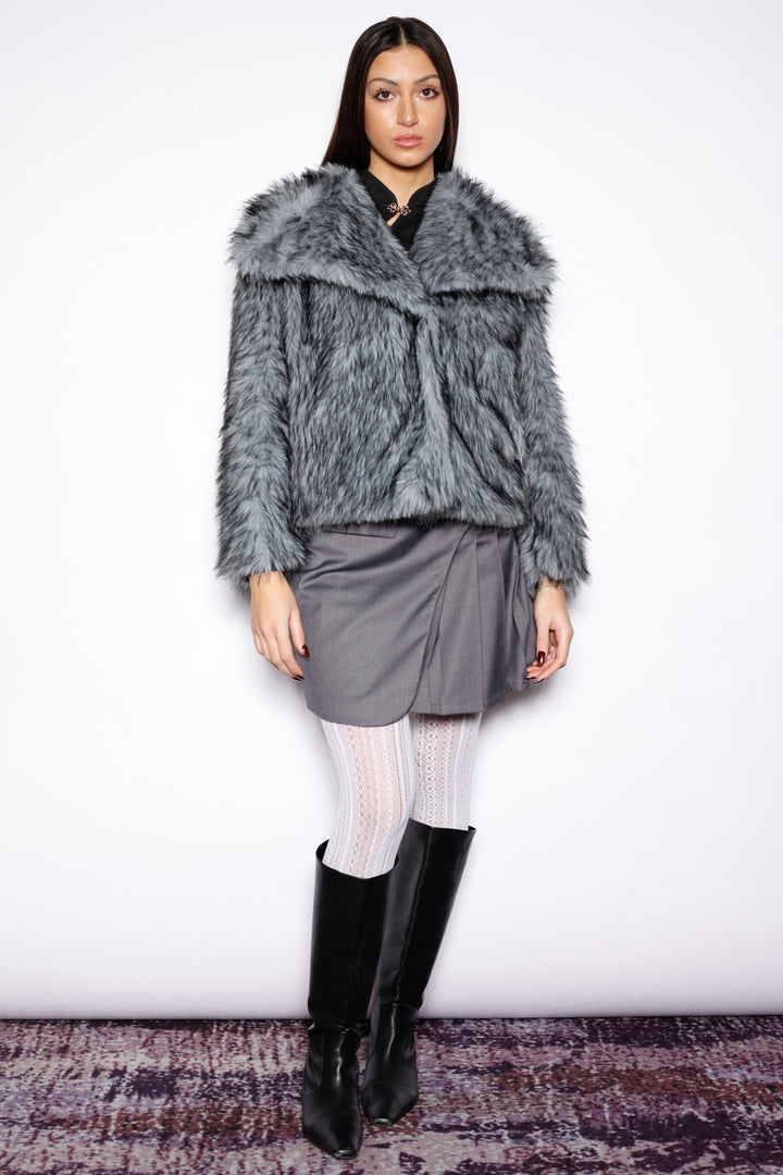 Heavy Wool Blue Gray Fur Jacket
