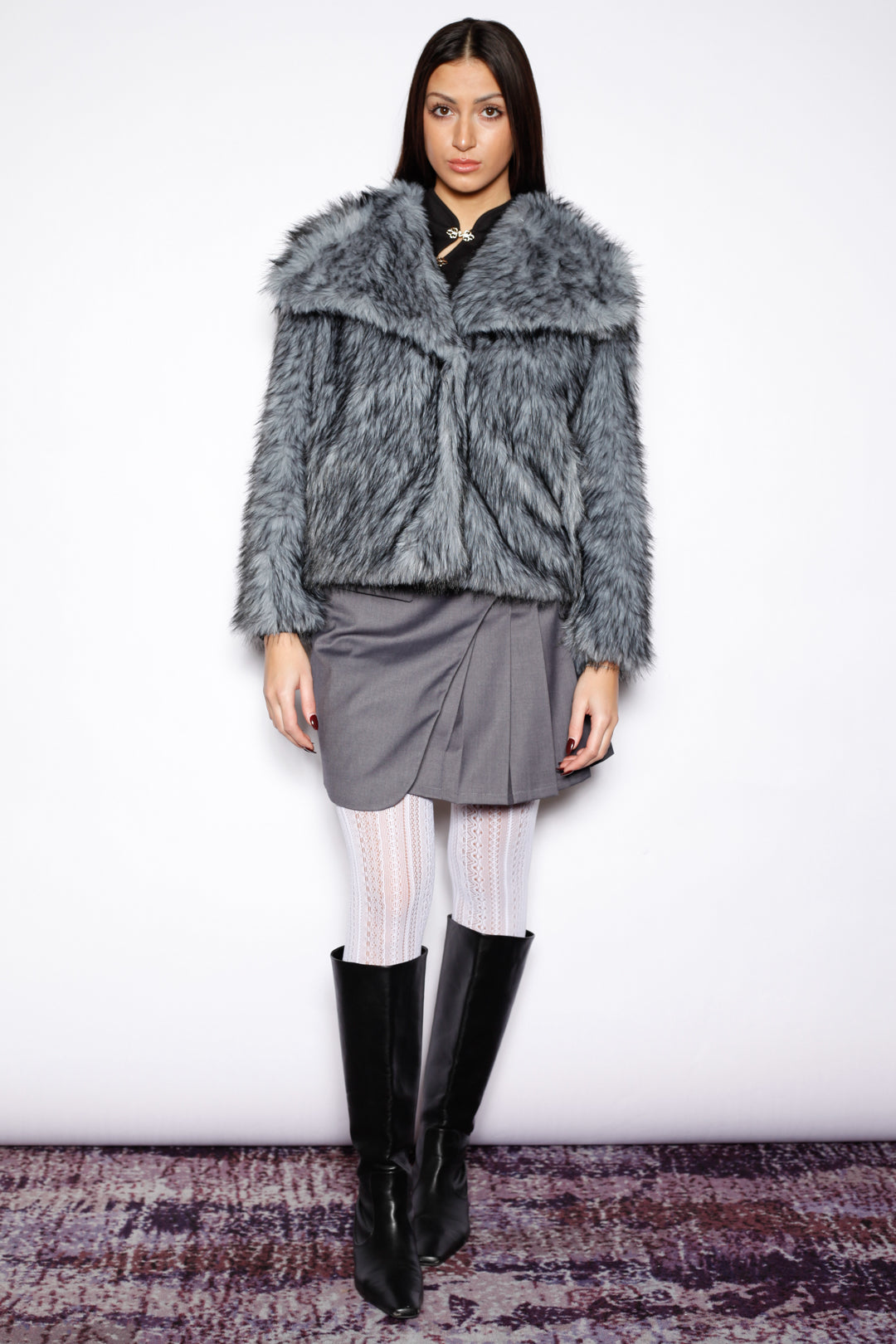 Heavy Wool Blue Gray Fur Jacket