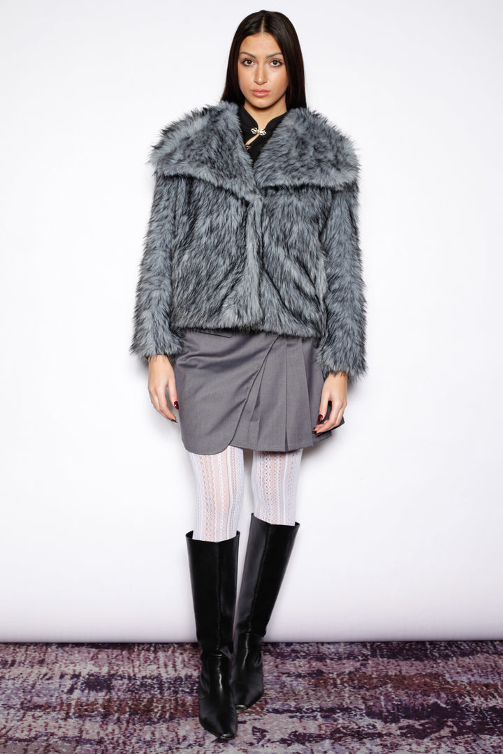 Heavy Wool Blue Gray Fur Jacket