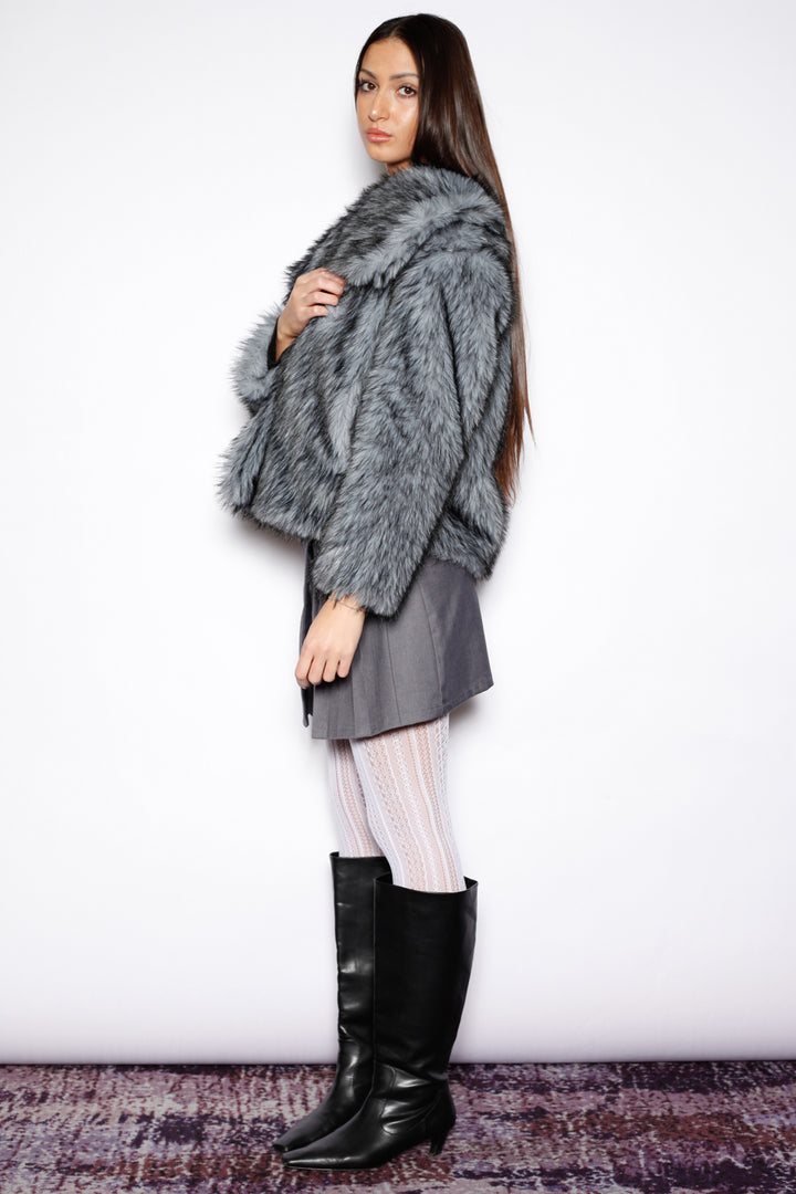 Heavy Wool Blue Gray Fur Jacket