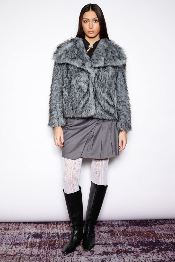 Heavy Wool Blue Gray Fur Jacket