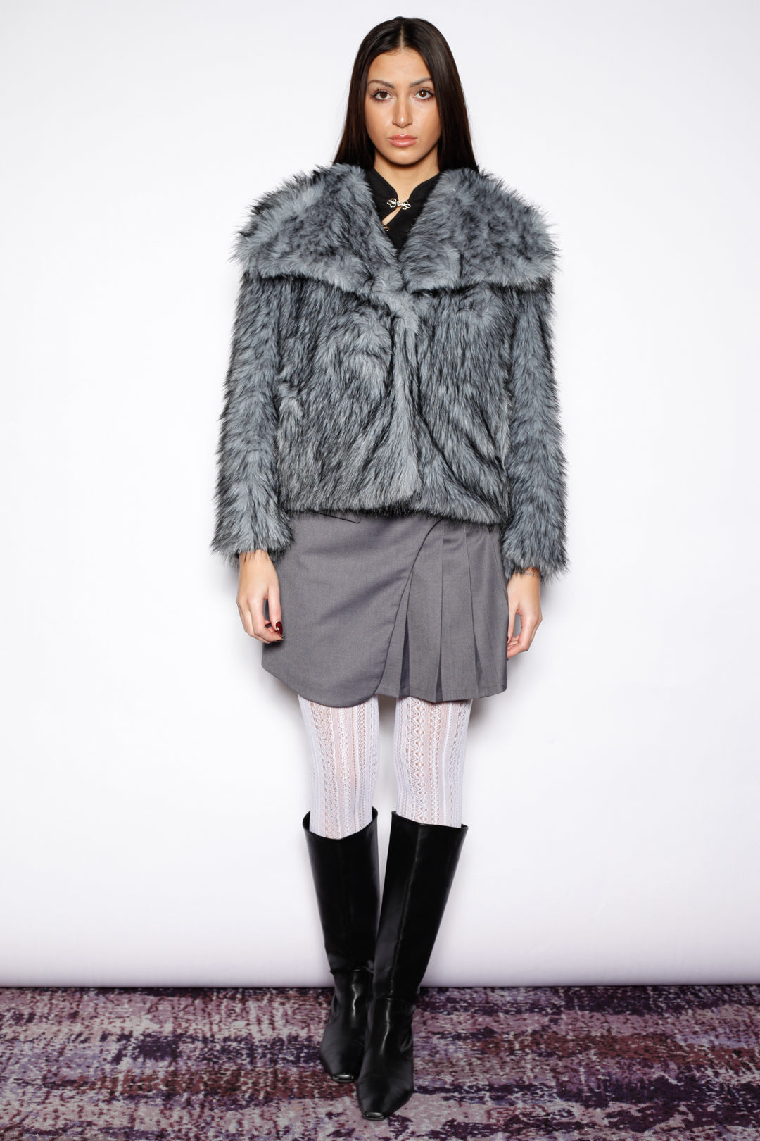 Heavy Wool Blue Gray Fur Jacket