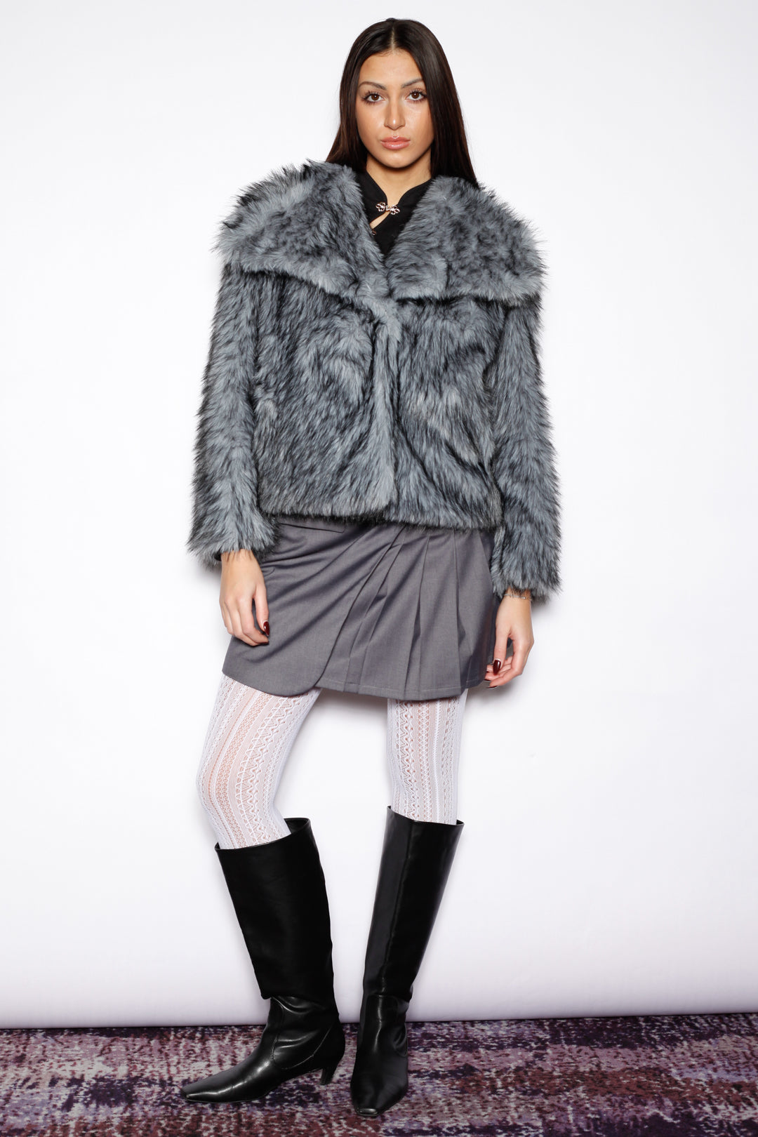 Heavy Wool Blue Gray Fur Jacket