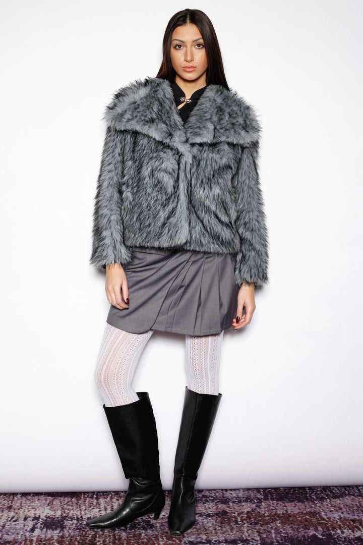 Heavy Wool Blue Gray Fur Jacket