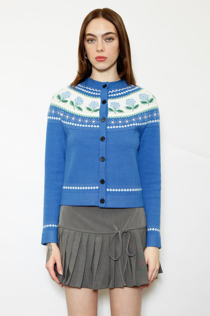 Wool Blue Floral Cardigan
