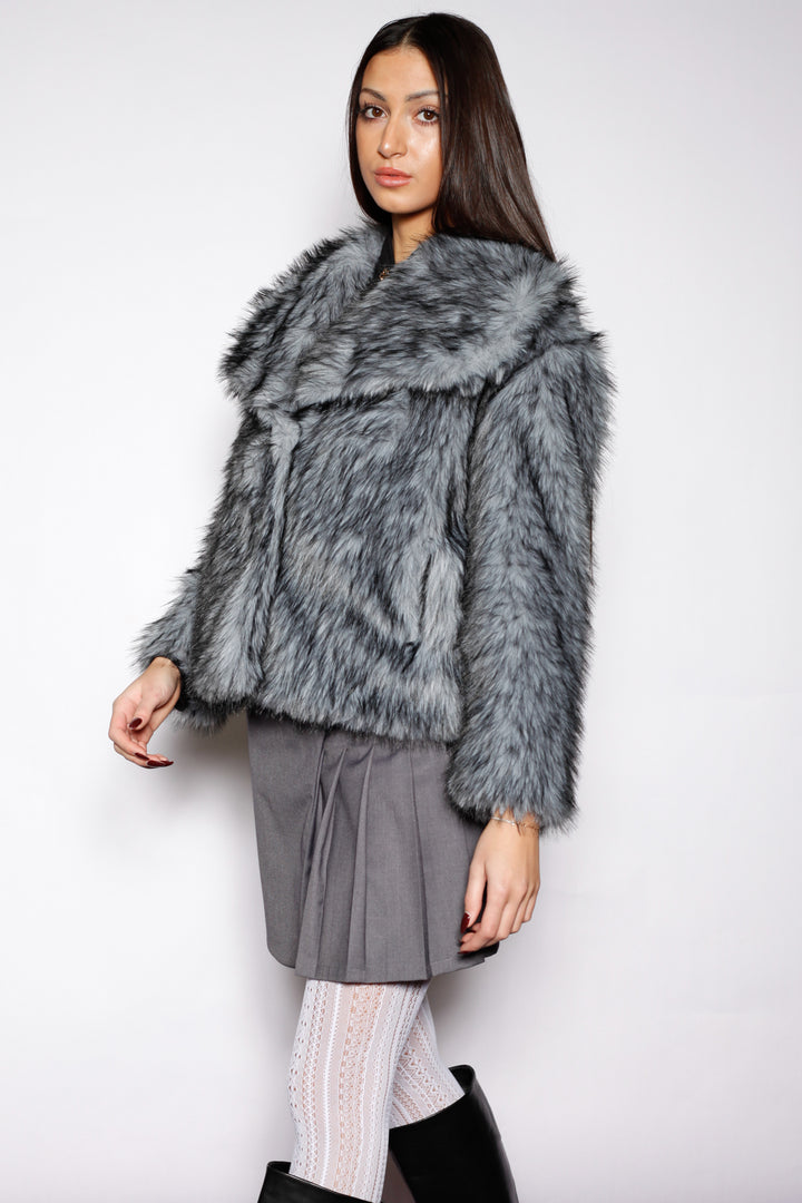Heavy Wool Blue Gray Fur Jacket