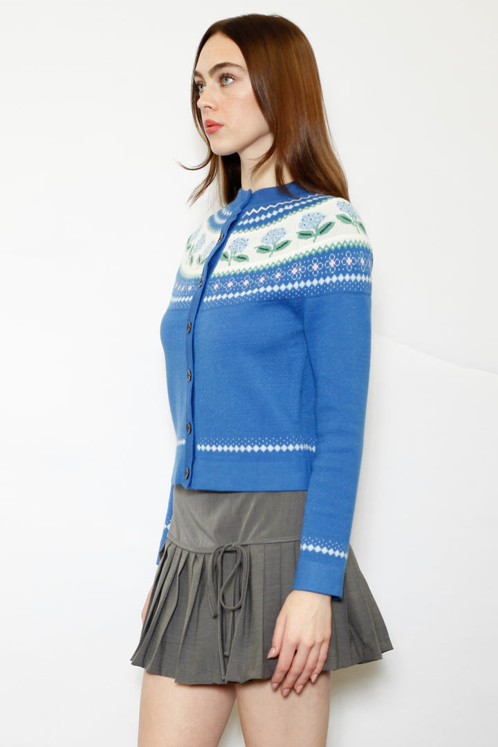 Wool Blue Floral Cardigan