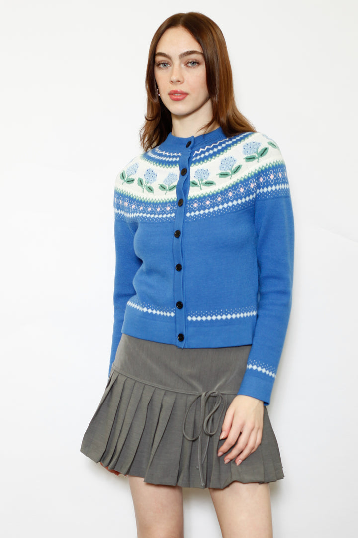 Wool Blue Floral Cardigan