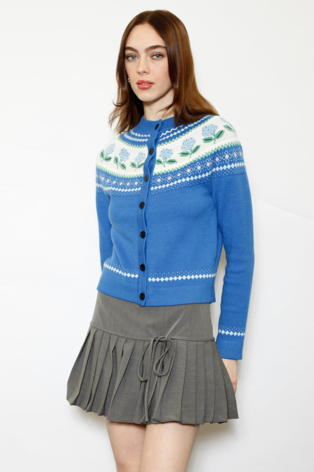 Wool Blue Floral Cardigan