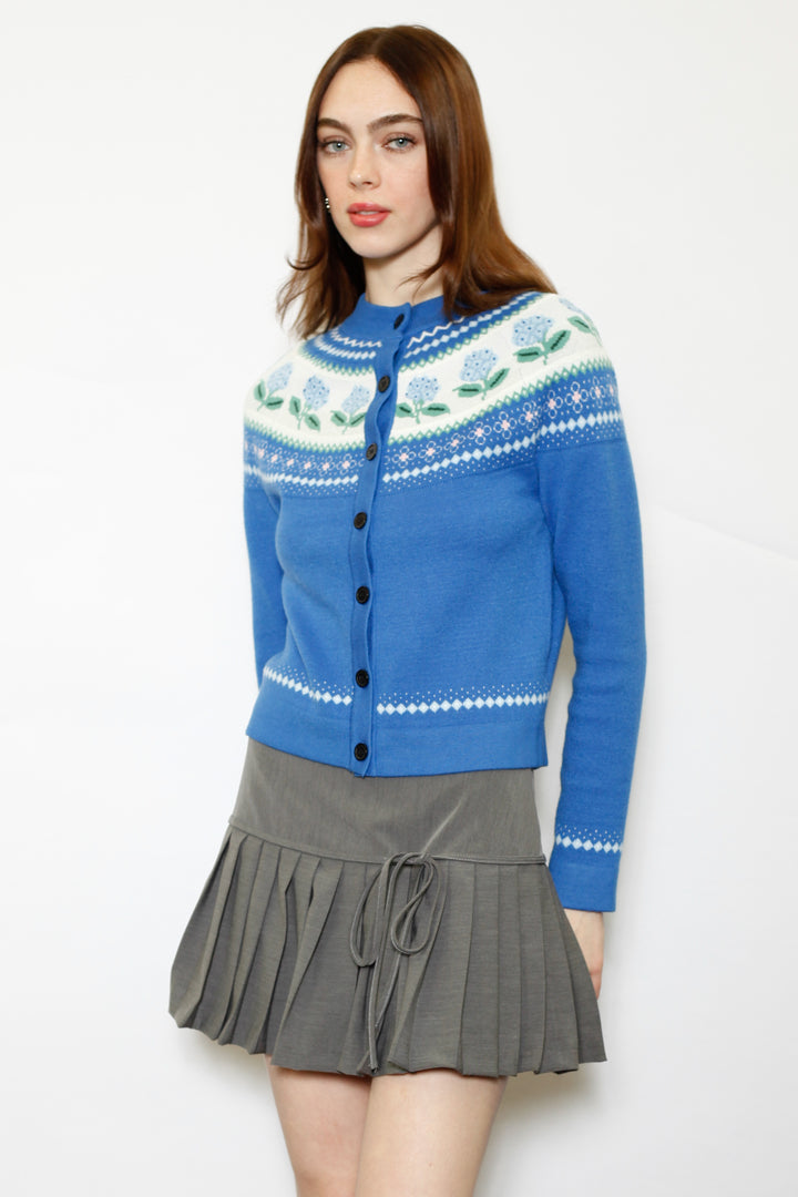 Wool Blue Floral Cardigan