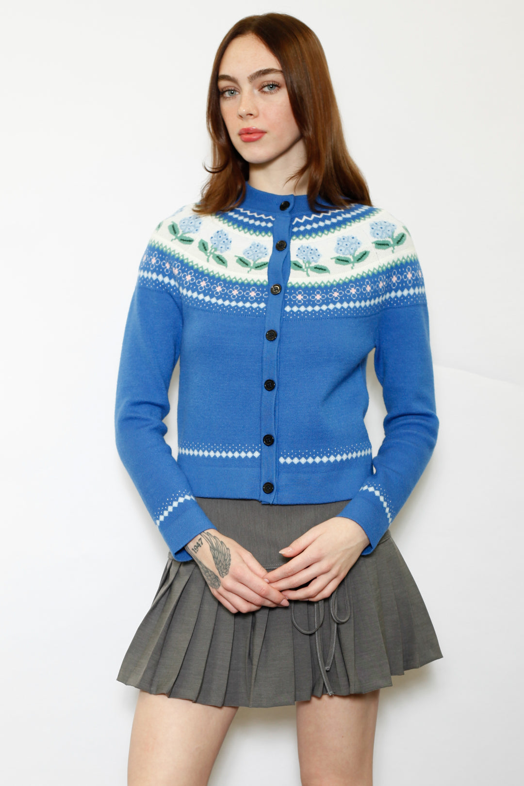 Wool Blue Floral Cardigan