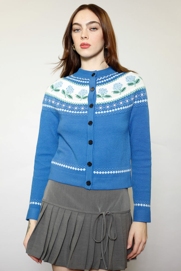 Wool Blue Floral Cardigan
