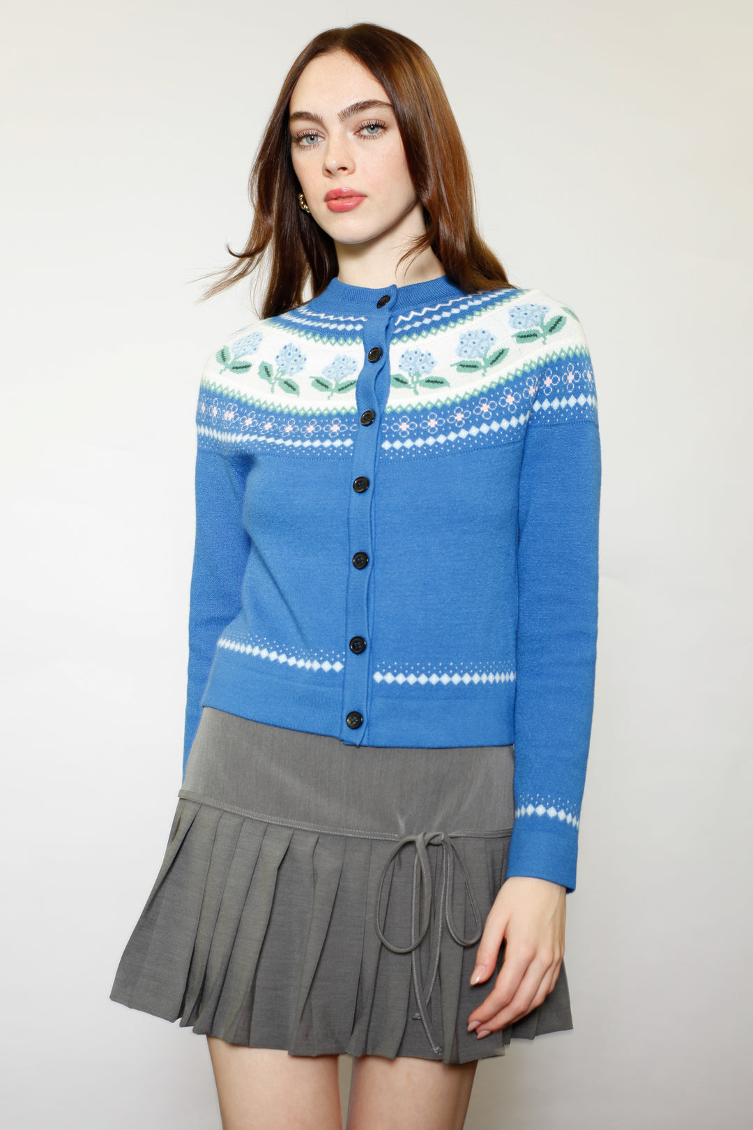 Wool Blue Floral Cardigan