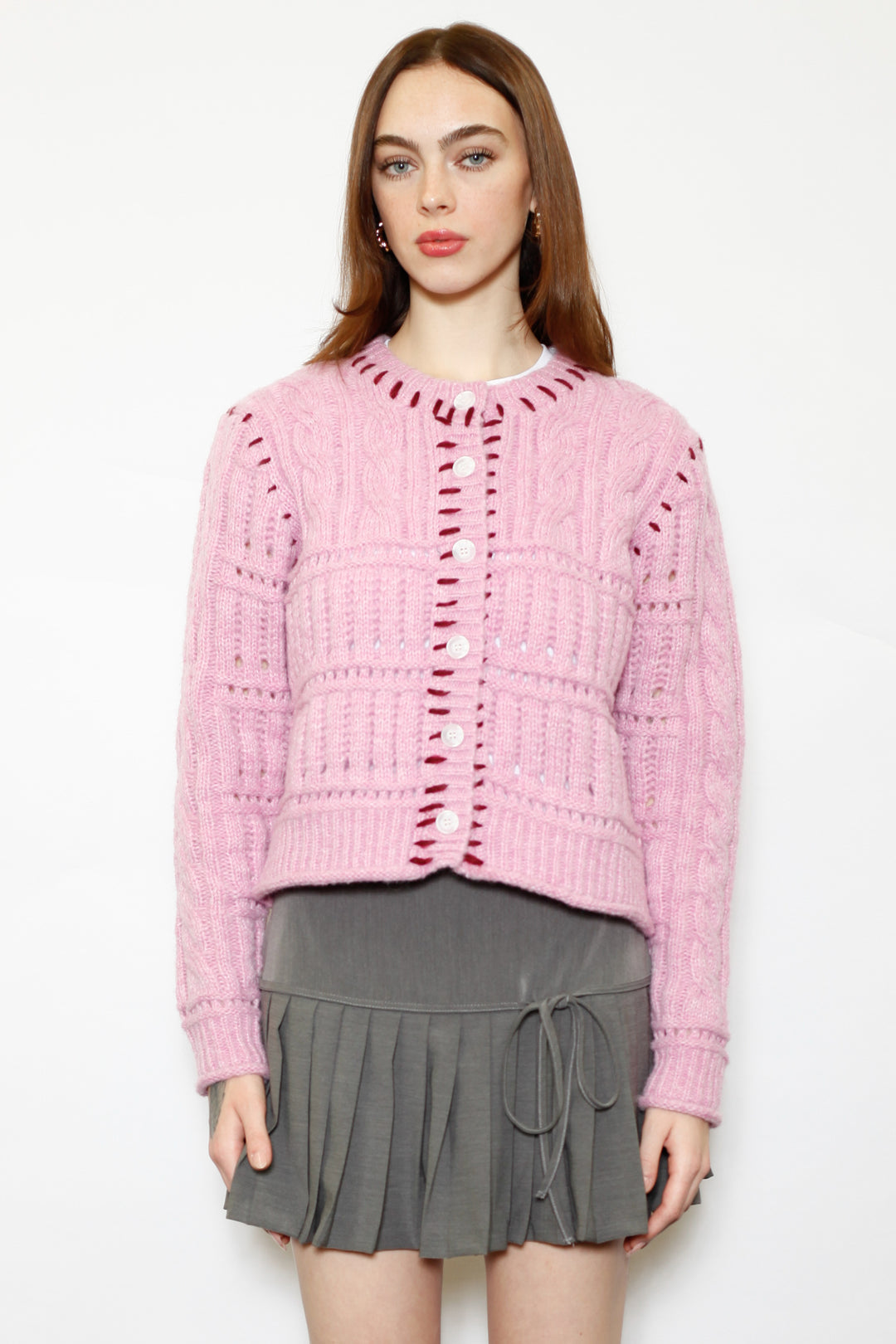 Wool Pink Hand-Embroidered Cardigan