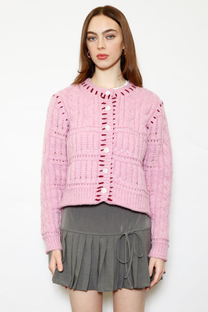 Wool Pink Hand-Embroidered Cardigan