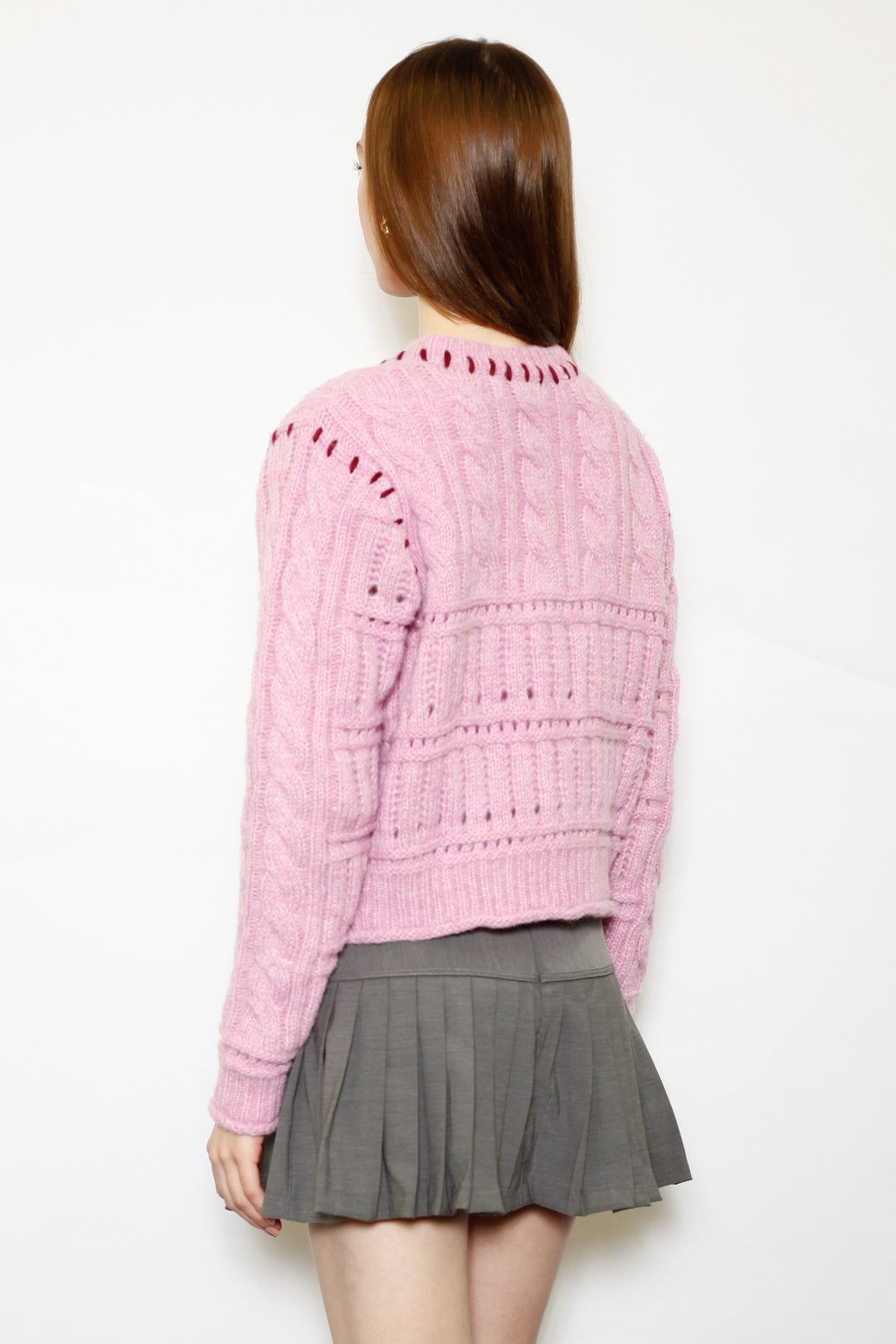 Wool Pink Hand-Embroidered Cardigan