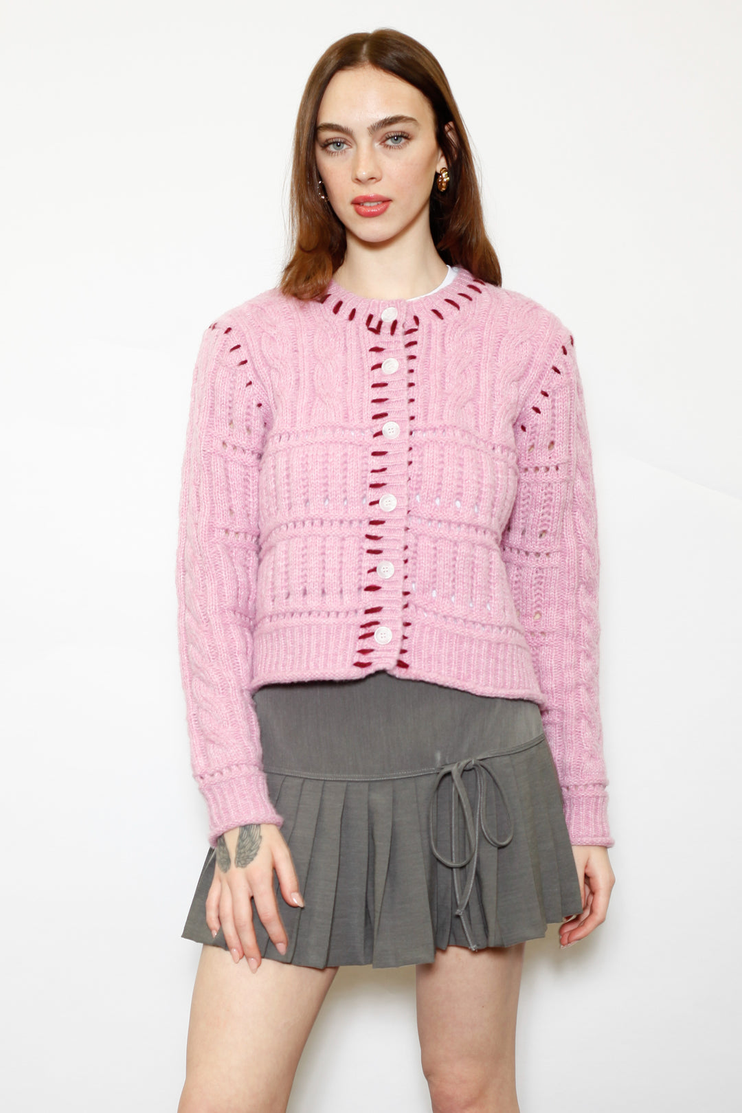 Wool Pink Hand-Embroidered Cardigan
