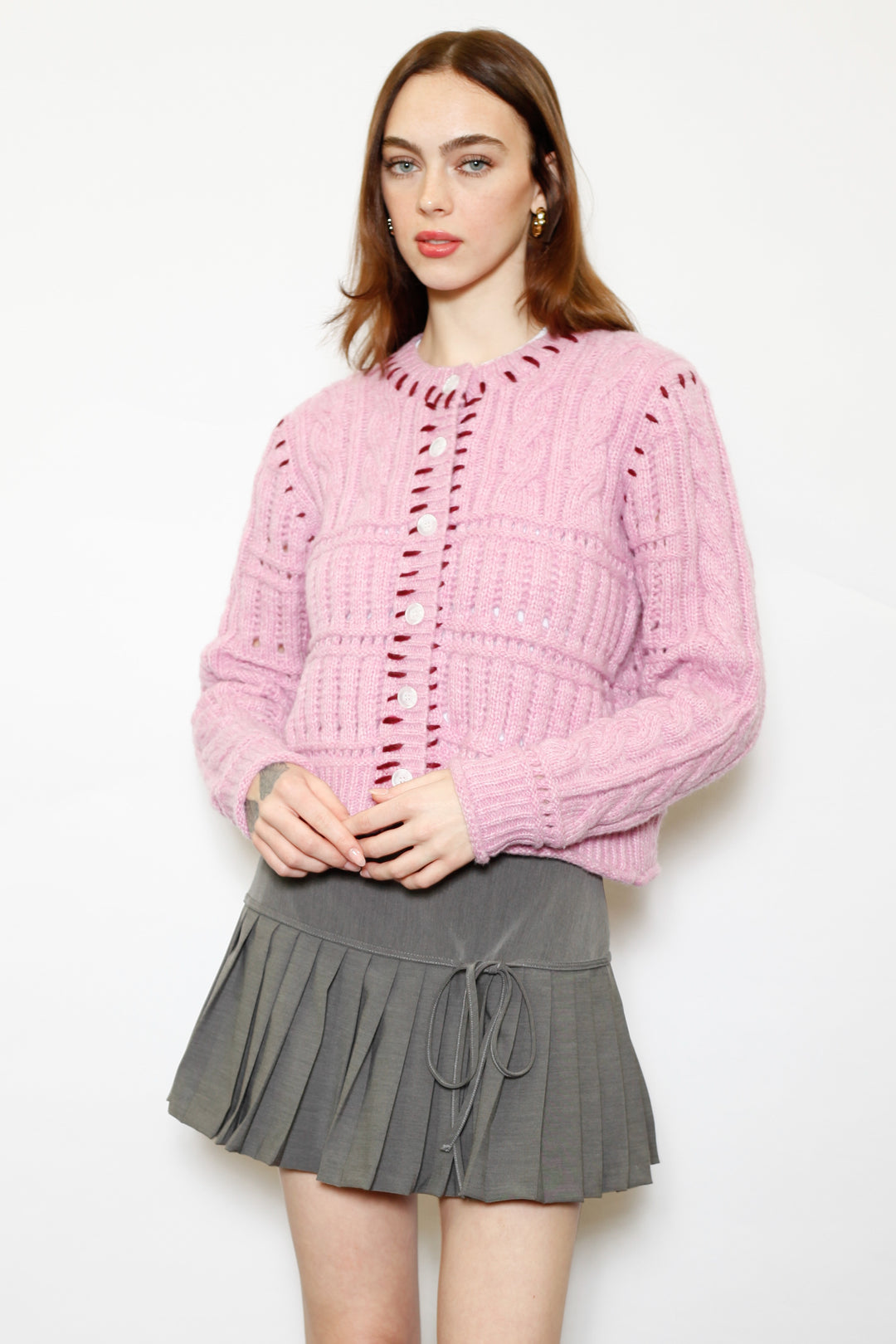Wool Pink Hand-Embroidered Cardigan