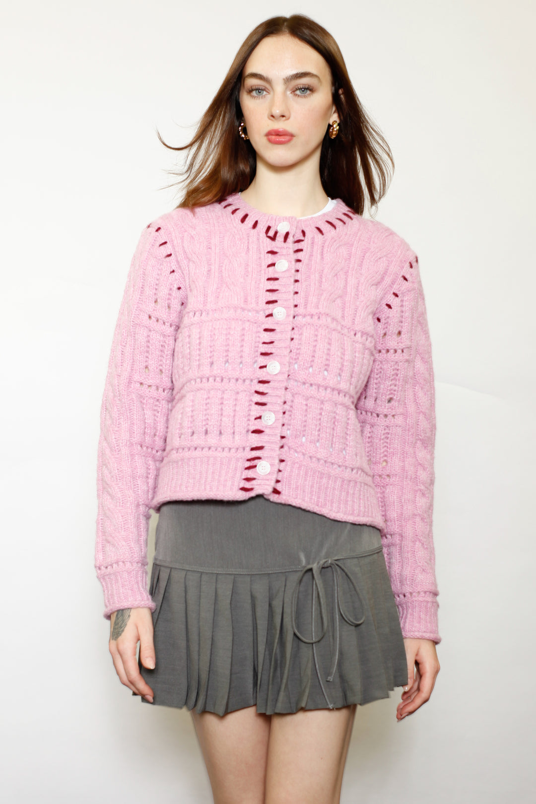 Wool Pink Hand-Embroidered Cardigan