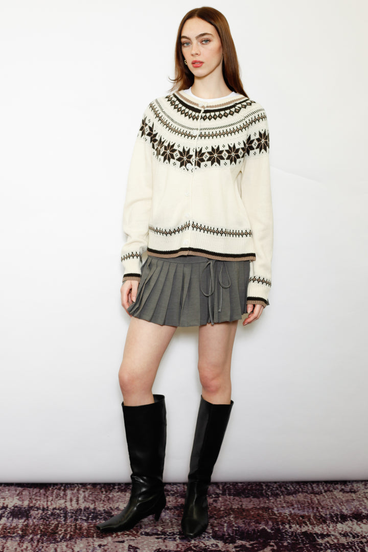 Wool White & Brown Fair Isle Cardigan
