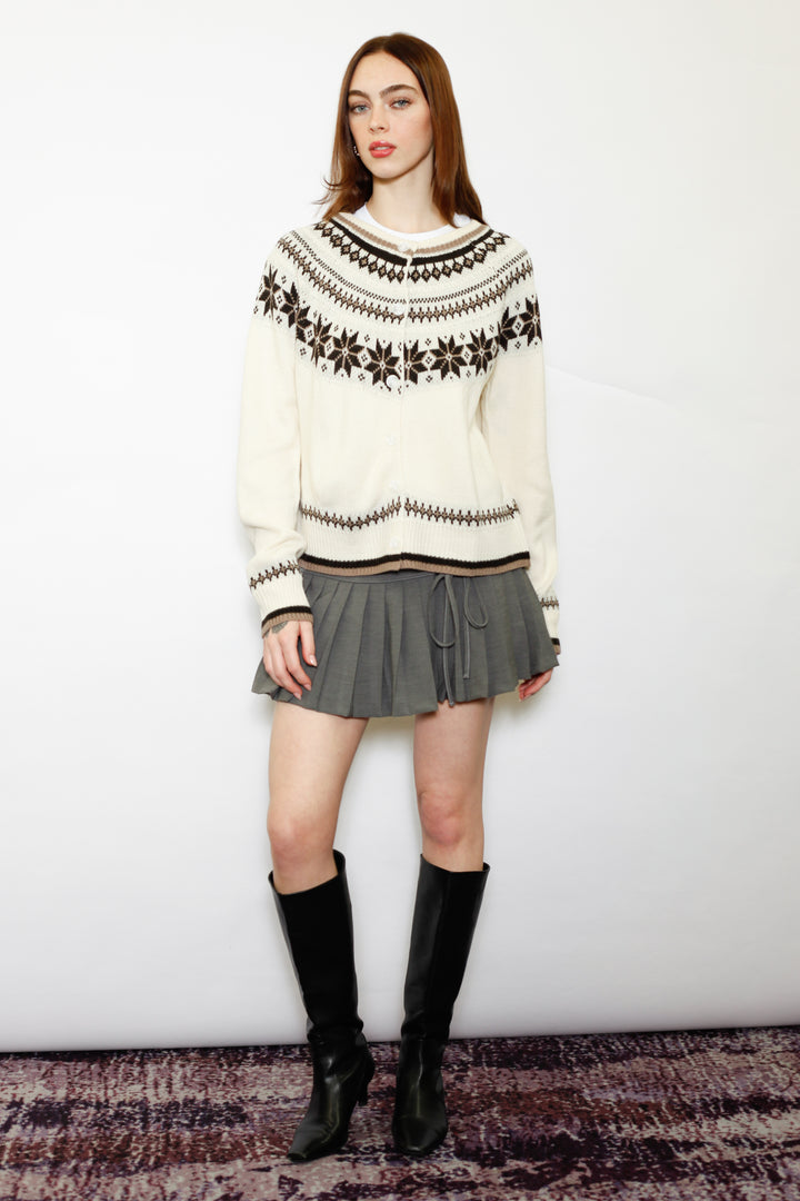 Wool White & Brown Fair Isle Cardigan