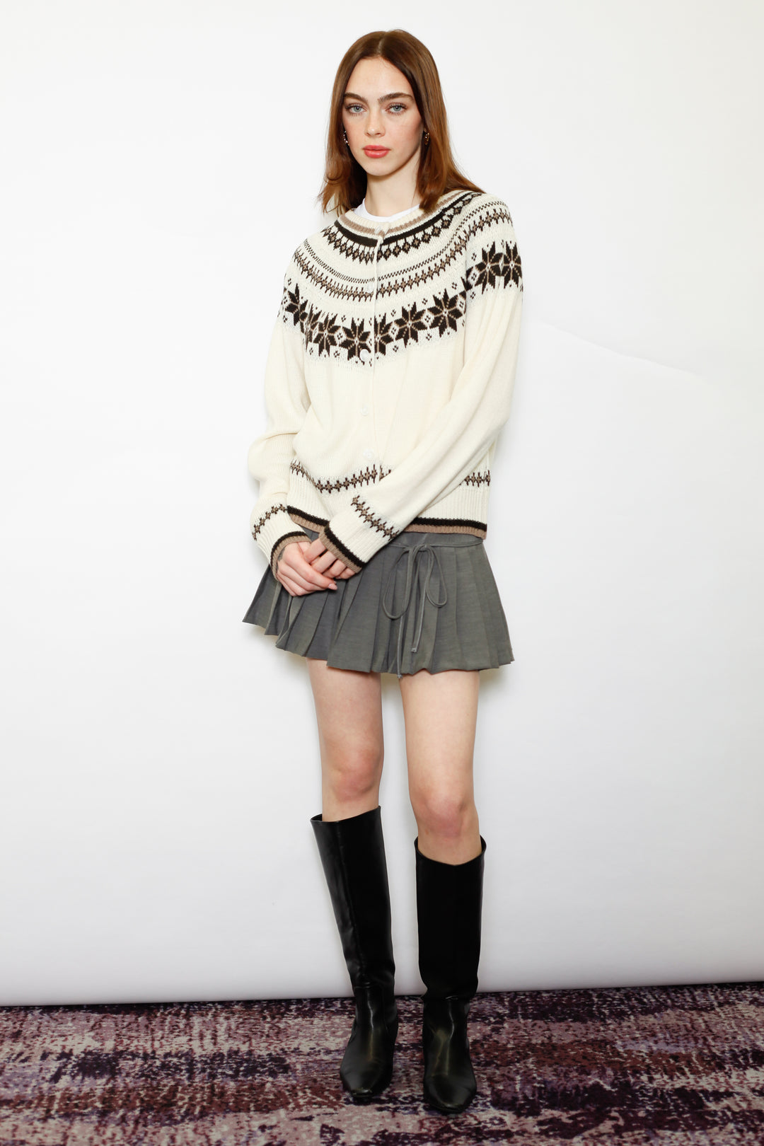 Wool White & Brown Fair Isle Cardigan