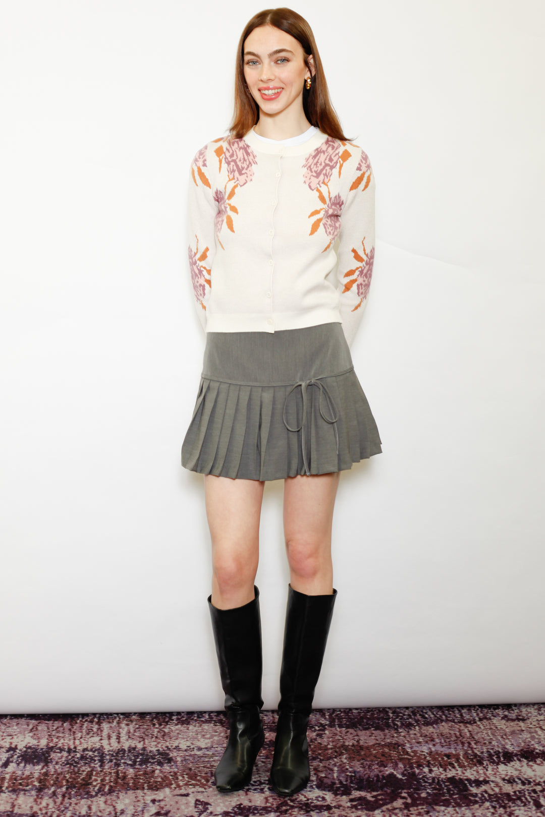 Wool Lilac Floral Cardigan