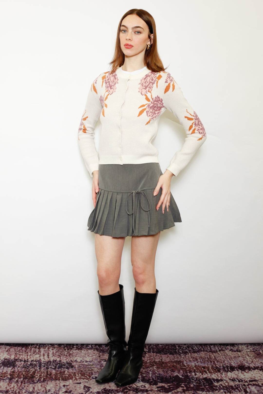 Wool Lilac Floral Cardigan