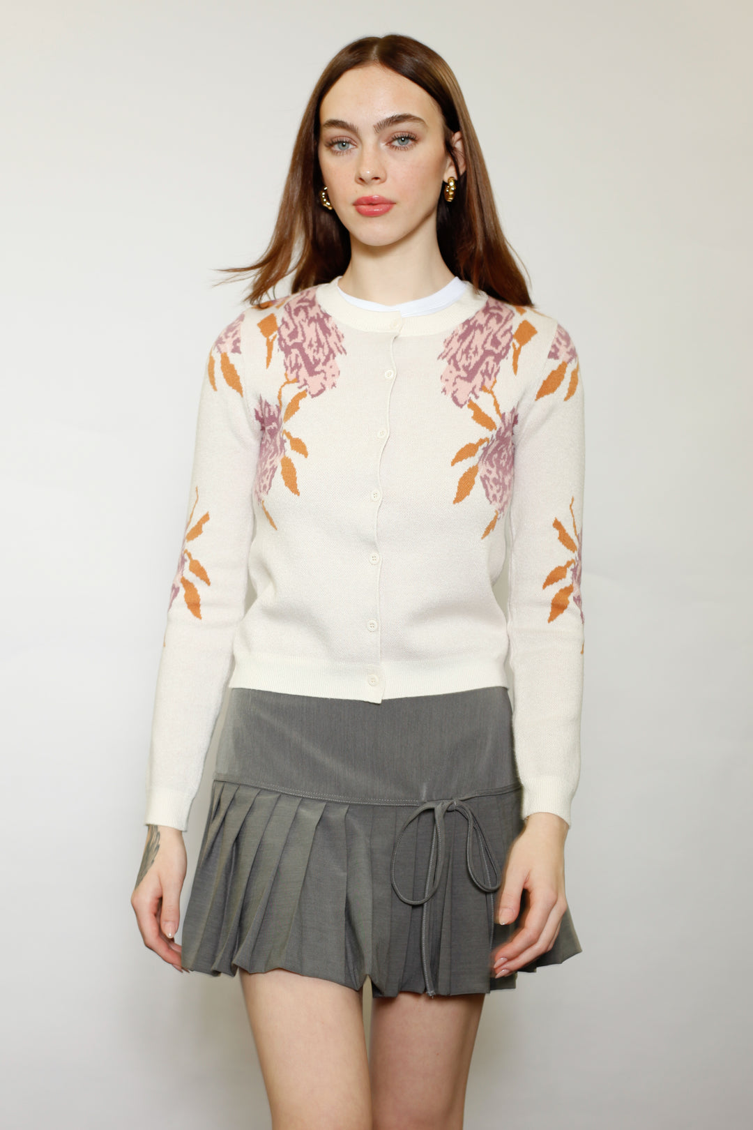 Wool Lilac Floral Cardigan