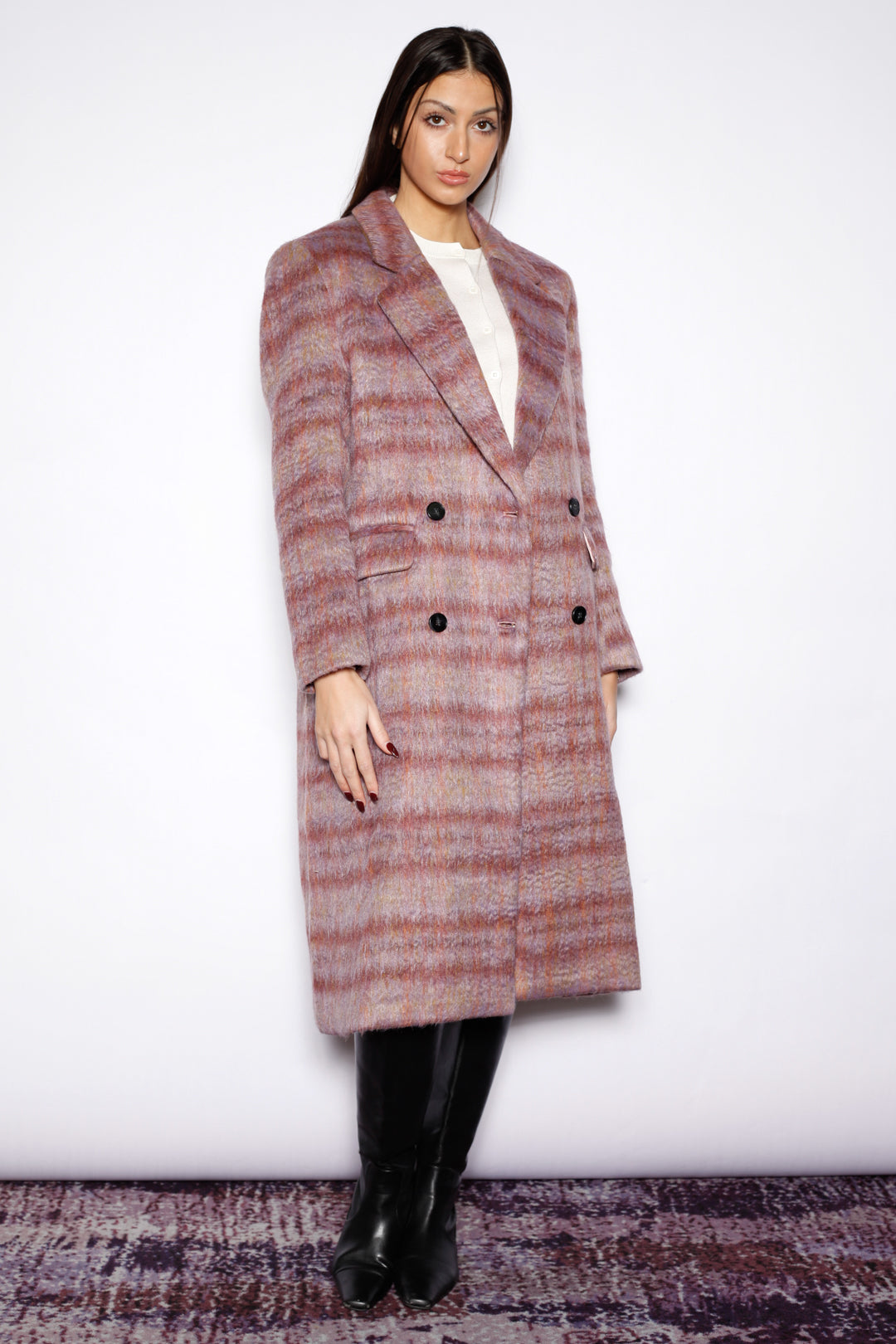 Heavy Wool Blush Red Plaid Coat