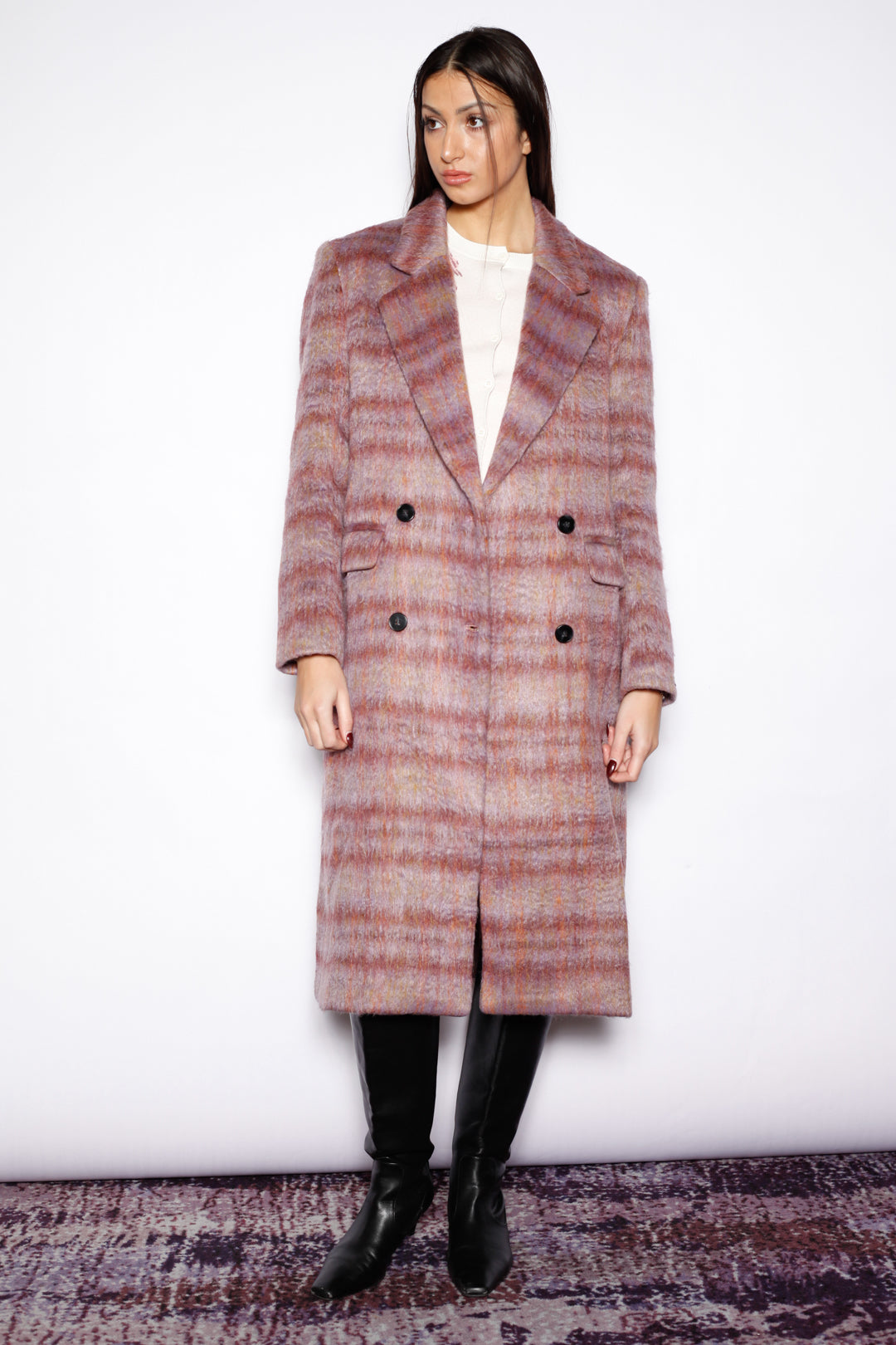 Heavy Wool Blush Red Plaid Coat