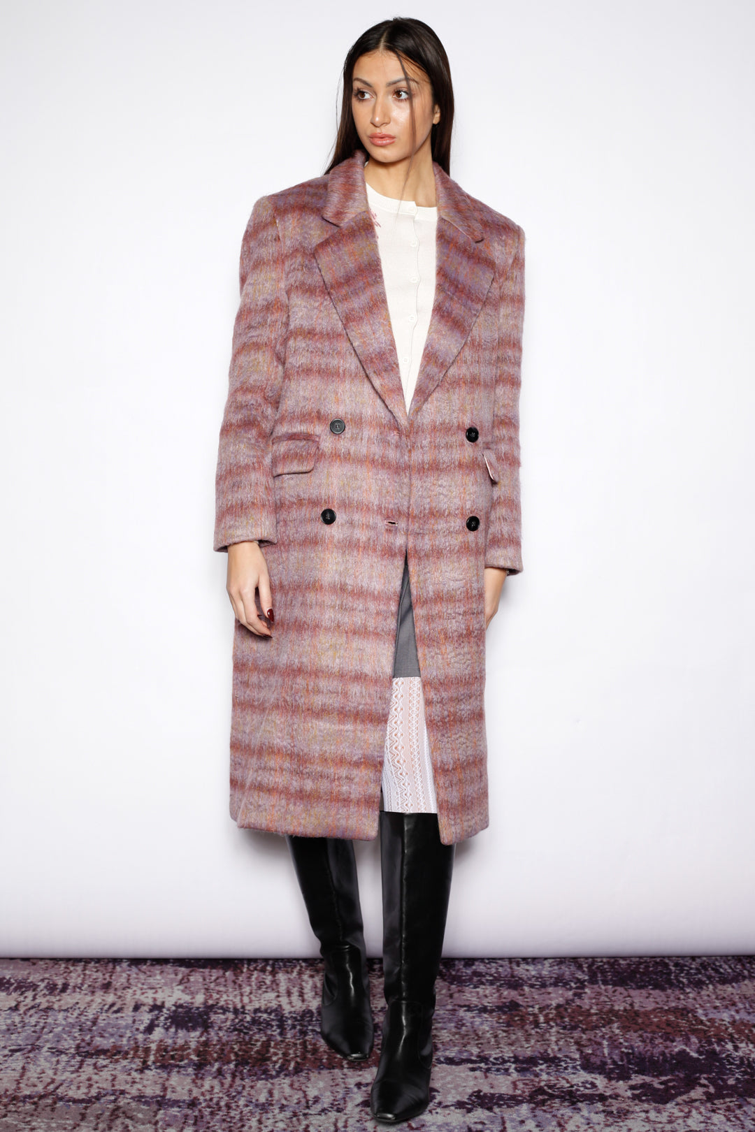 Heavy Wool Blush Red Plaid Coat