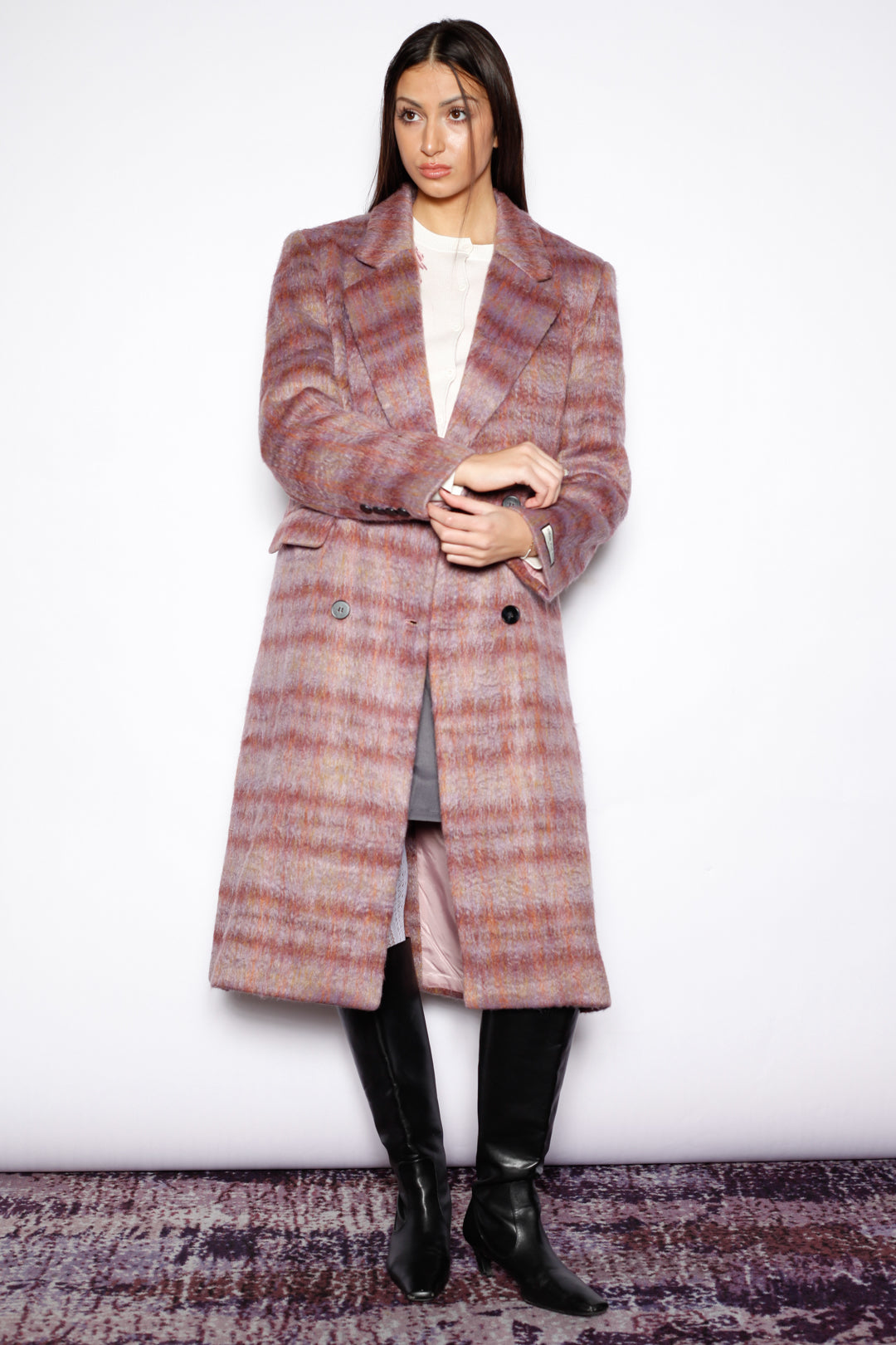 Heavy Wool Blush Red Plaid Coat