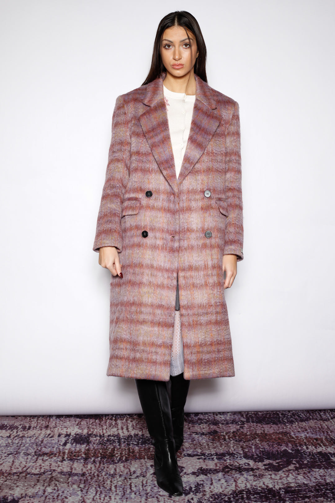 Heavy Wool Blush Red Plaid Coat
