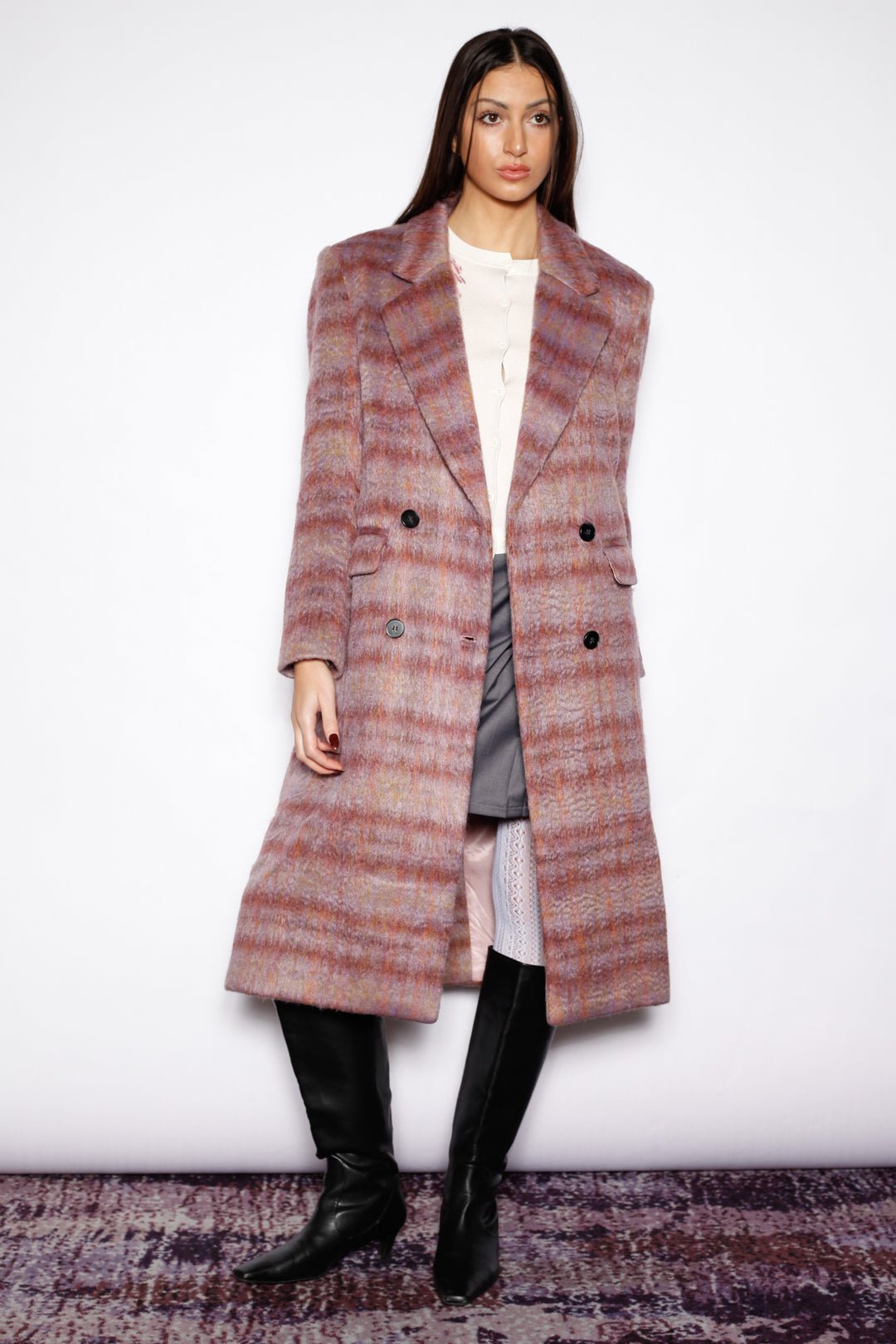Heavy Wool Blush Red Plaid Coat